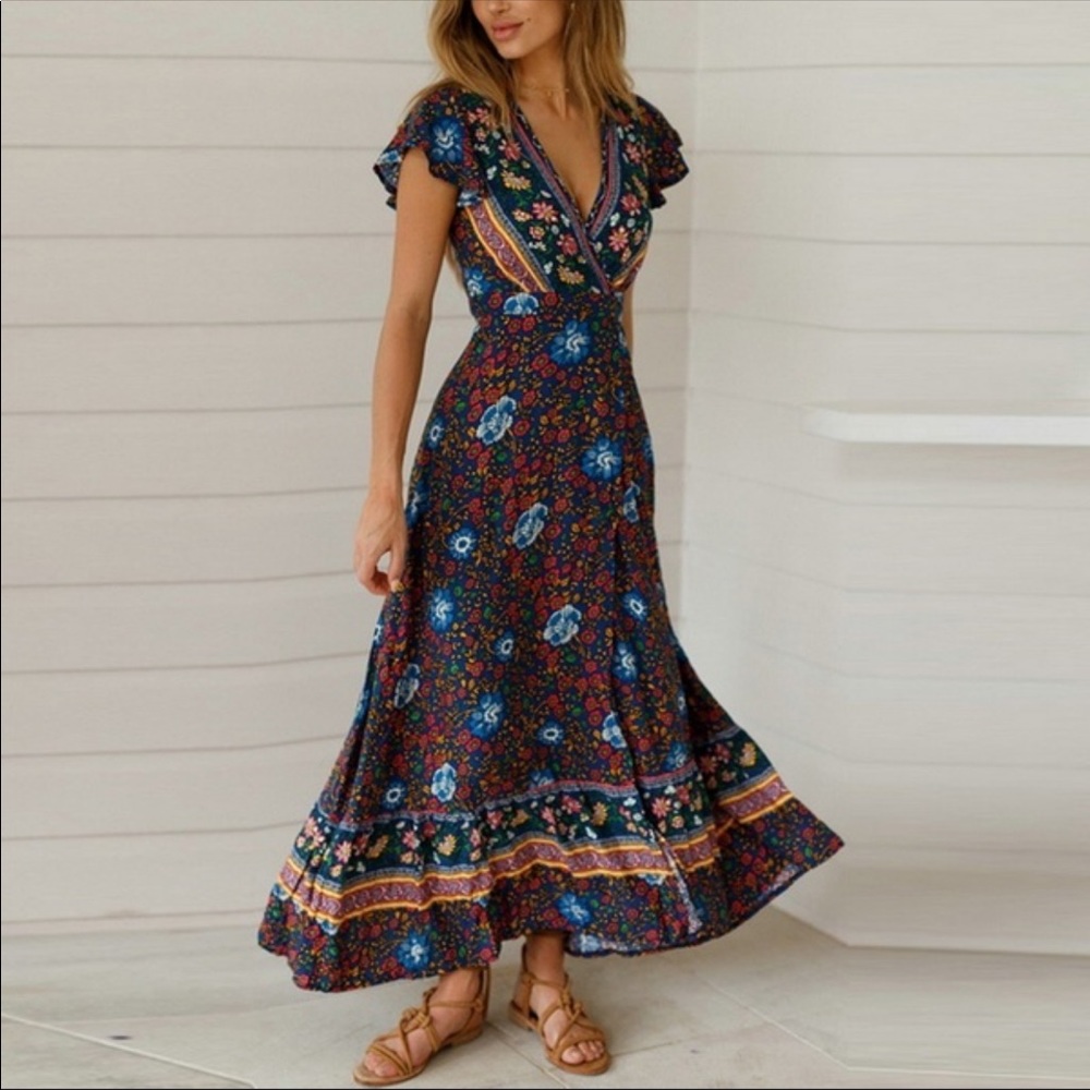NWT Bohemian Summer Maxi Floral Wrap Dress 1 ea